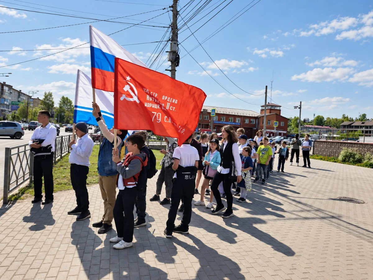 Шествие с флагами в День Победы