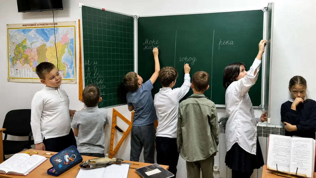 Дети пишут у школьной доски